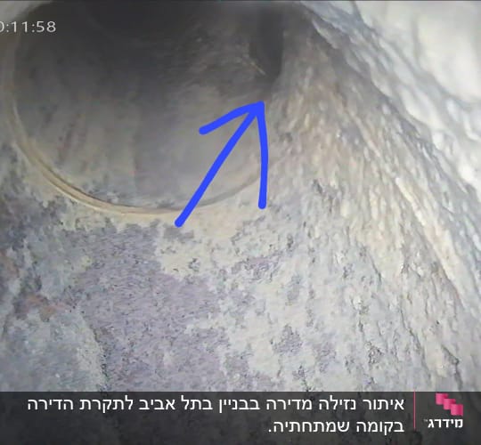 צילום פנים צינור עם חץ כחול